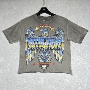Affliction World Tour Cropped Raw Hem Metal Tour Graphic T-Shirt Eagle SMALL